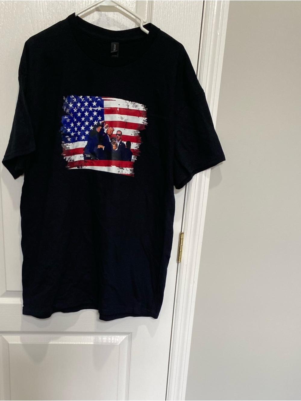 Gildan Black Tee with Red, White & Blue Flag Graphic